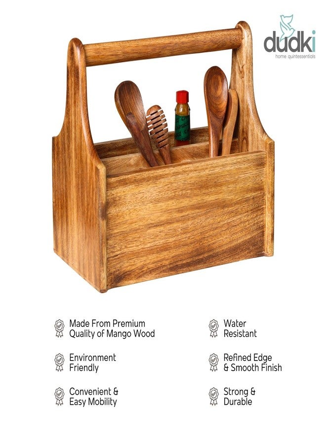 dudki Wooden Cutlery Holder | Spoon Stand for Dining Table | Cutlery holder | caddy organizer for kitchen storage spoons forks knifes tissue paper Dispenser | Mango Wood 4 Section - Image 4